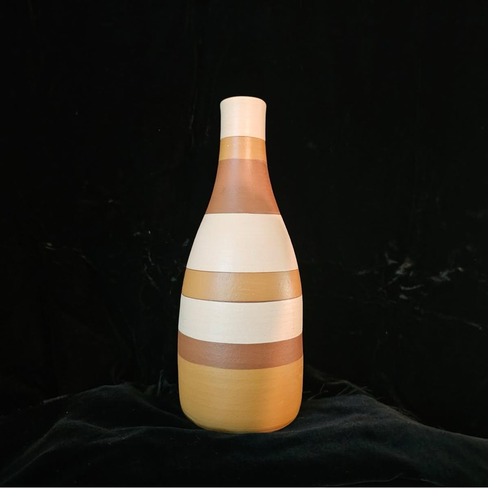 Striped Ceramic Vase in Earth Tones